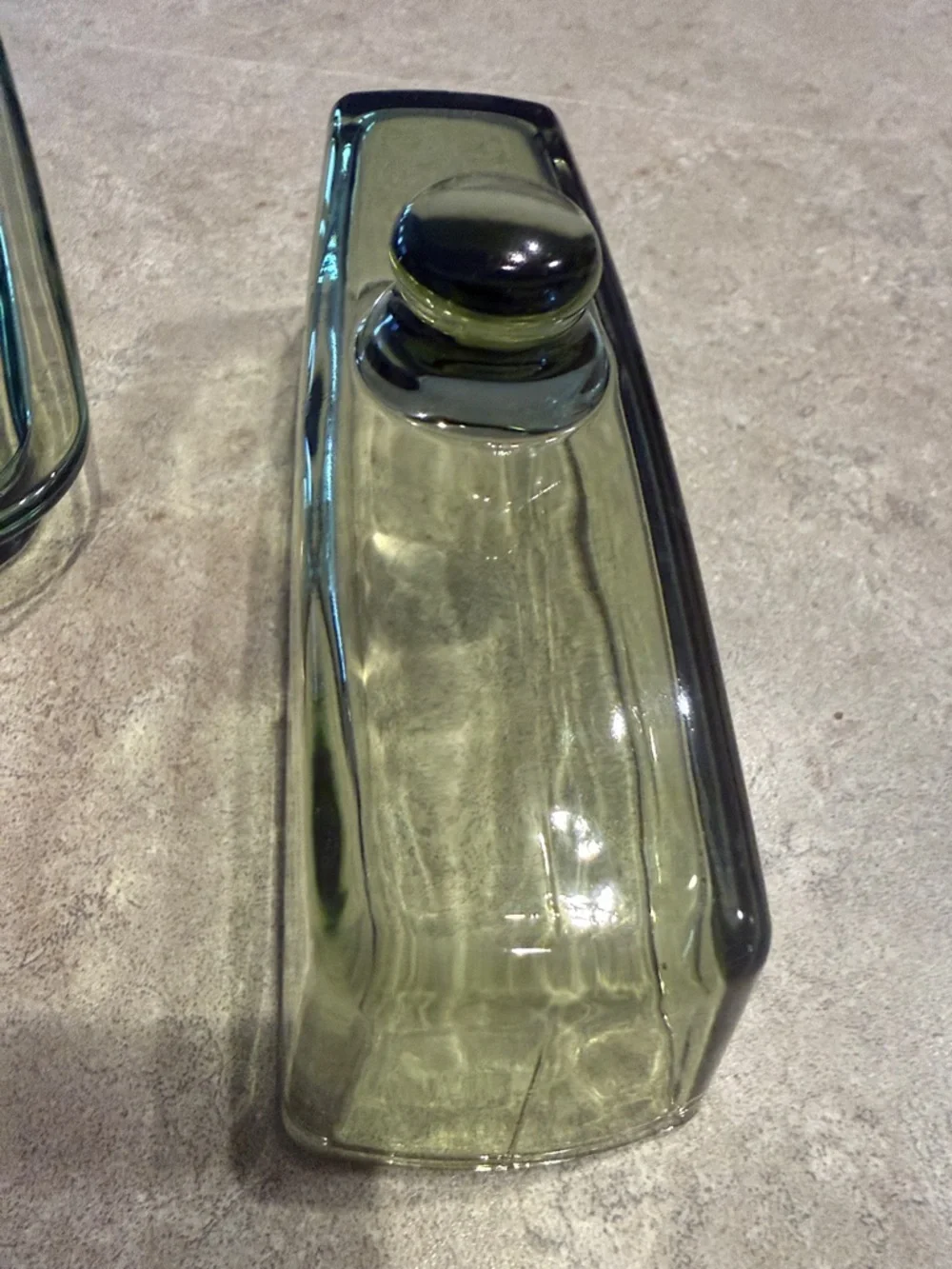 Vintage Butter Dish-Olive Green Glass with Lid